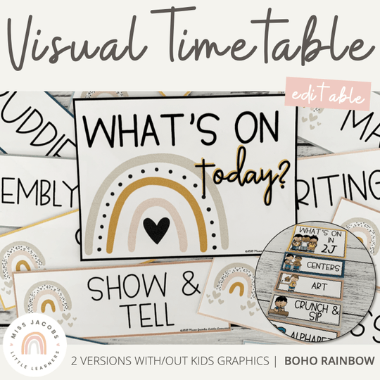 Visual Timetable Daily Schedule - Boho Rainbow Classroom Decor