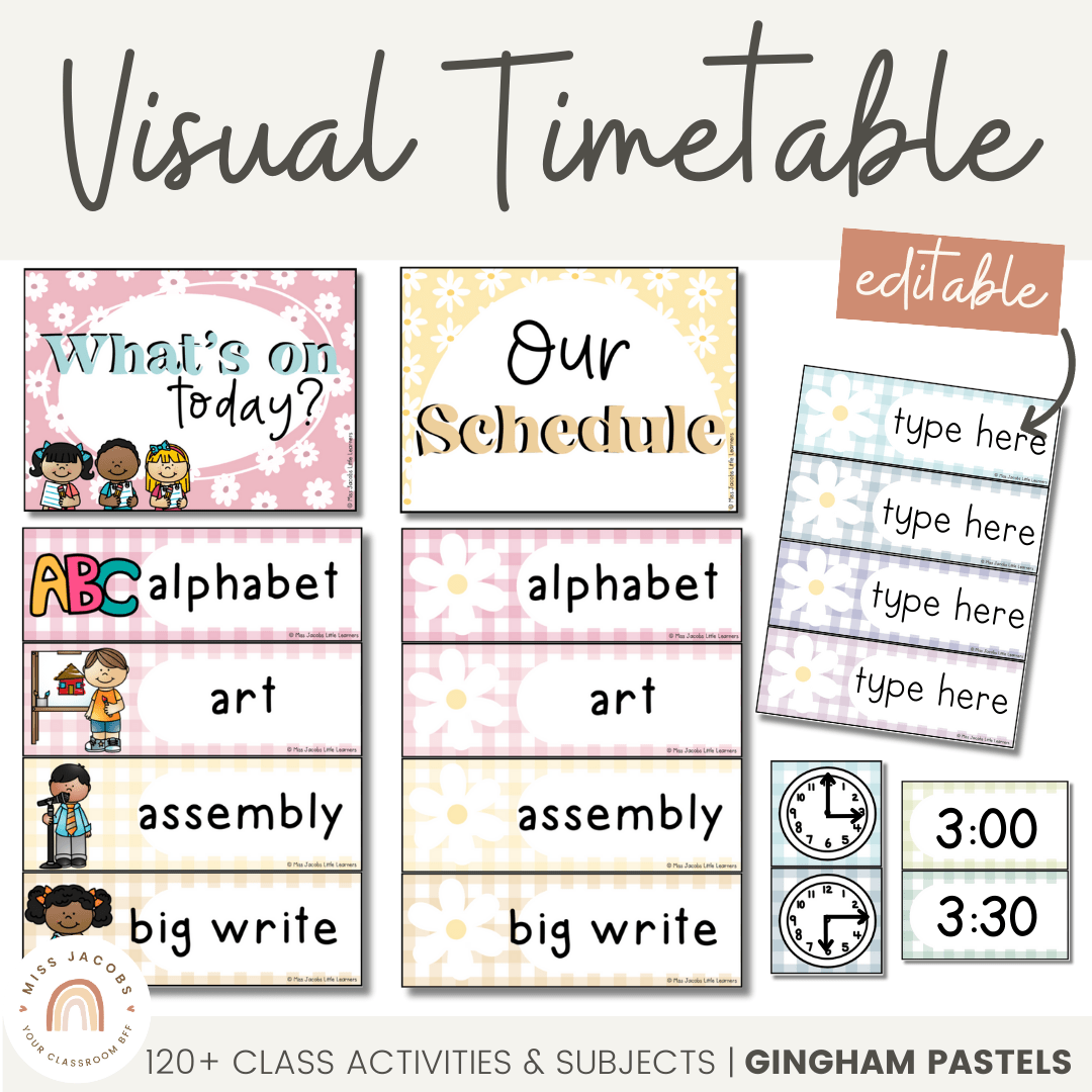 Visual Timetable | Daisy Gingham Pastels Classroom Decor | Editable ...