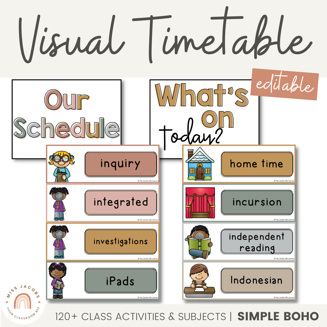 Visual Timetable Daily Schedule - Simply Boho Classroom Decor – Miss ...