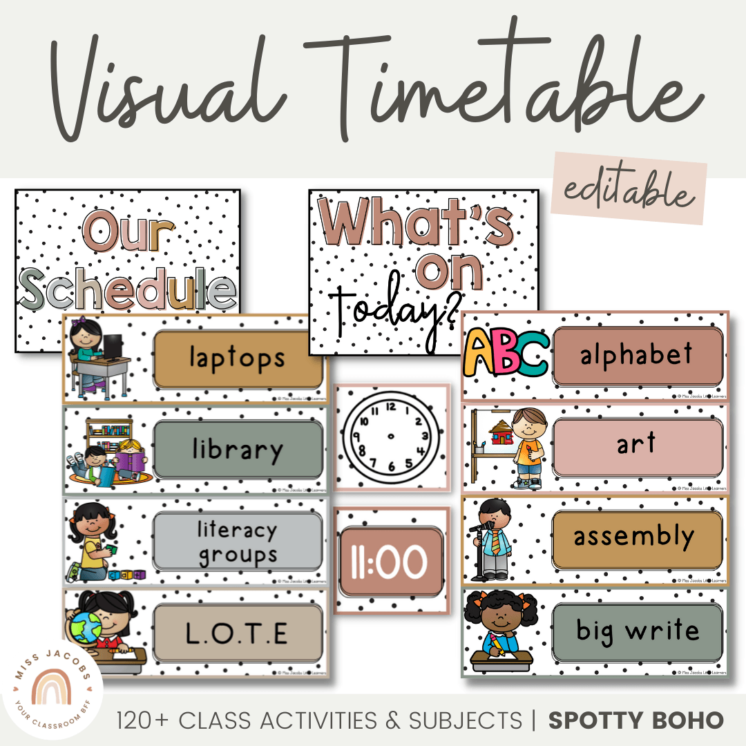 Visual Timetable Daily Schedule - Spotty Boho Classroom Decor