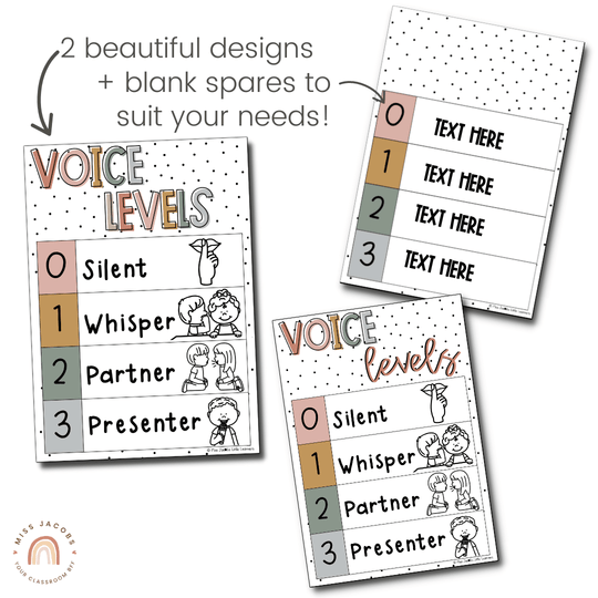 Voice Levels Chart - Spotty Boho Classroom Decor