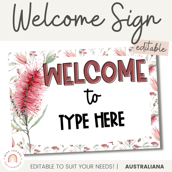 Welcome Posters | Australiana Classroom Decor | Australian Flora and Fauna | Miss Jacobs Little Learners | Editable