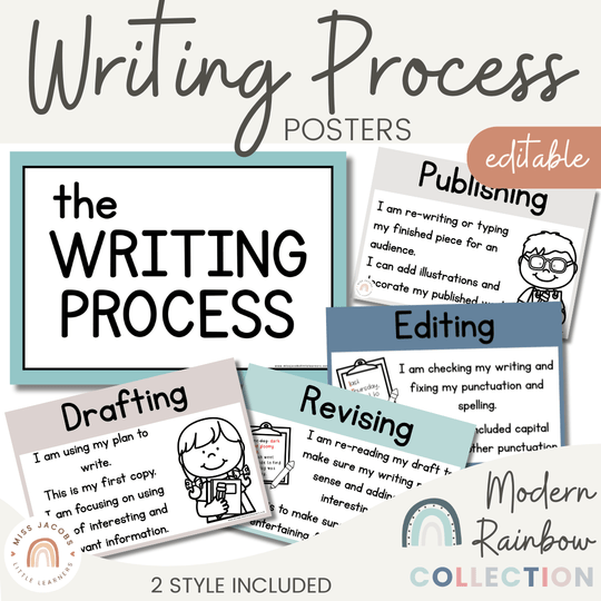 Writing Process Posters - Rainbow Calm Colors