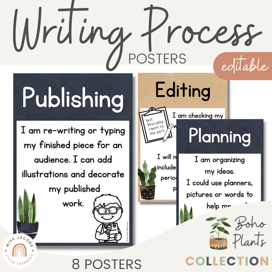 Writing Process Posters | Rustic BOHO PLANTS decor - Miss Jacobs Little Learners
