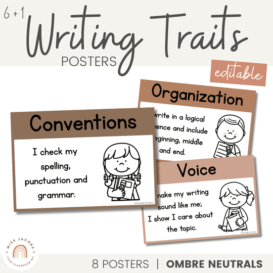 Writing Traits Posters | Ombre Neutral English Classroom Decor